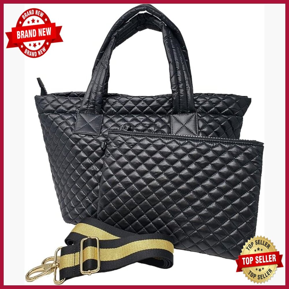 Medium Quilted Tote Bag With Pouch Water Repellent Lightweight